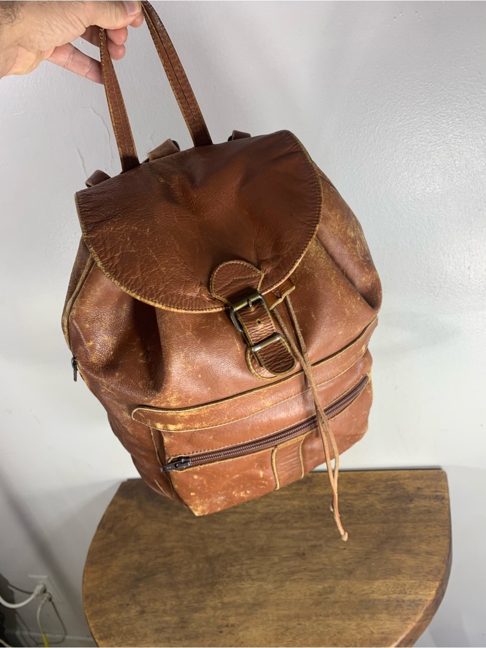 Vintage 1970s–80s Brown Leather Backpack Rucksack | Distressed Leather